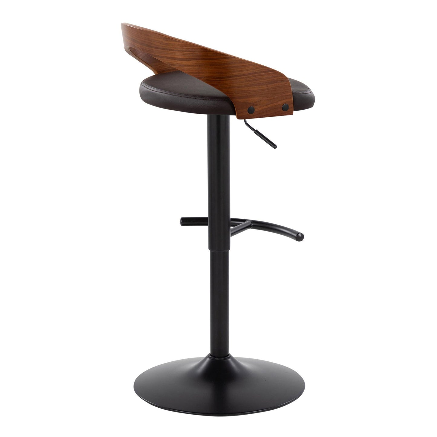 Grotto - Contemporary Adjustable Barstool With Swivel With Rounded T Footrest (Set of 2) - Black / Walnut / Brown