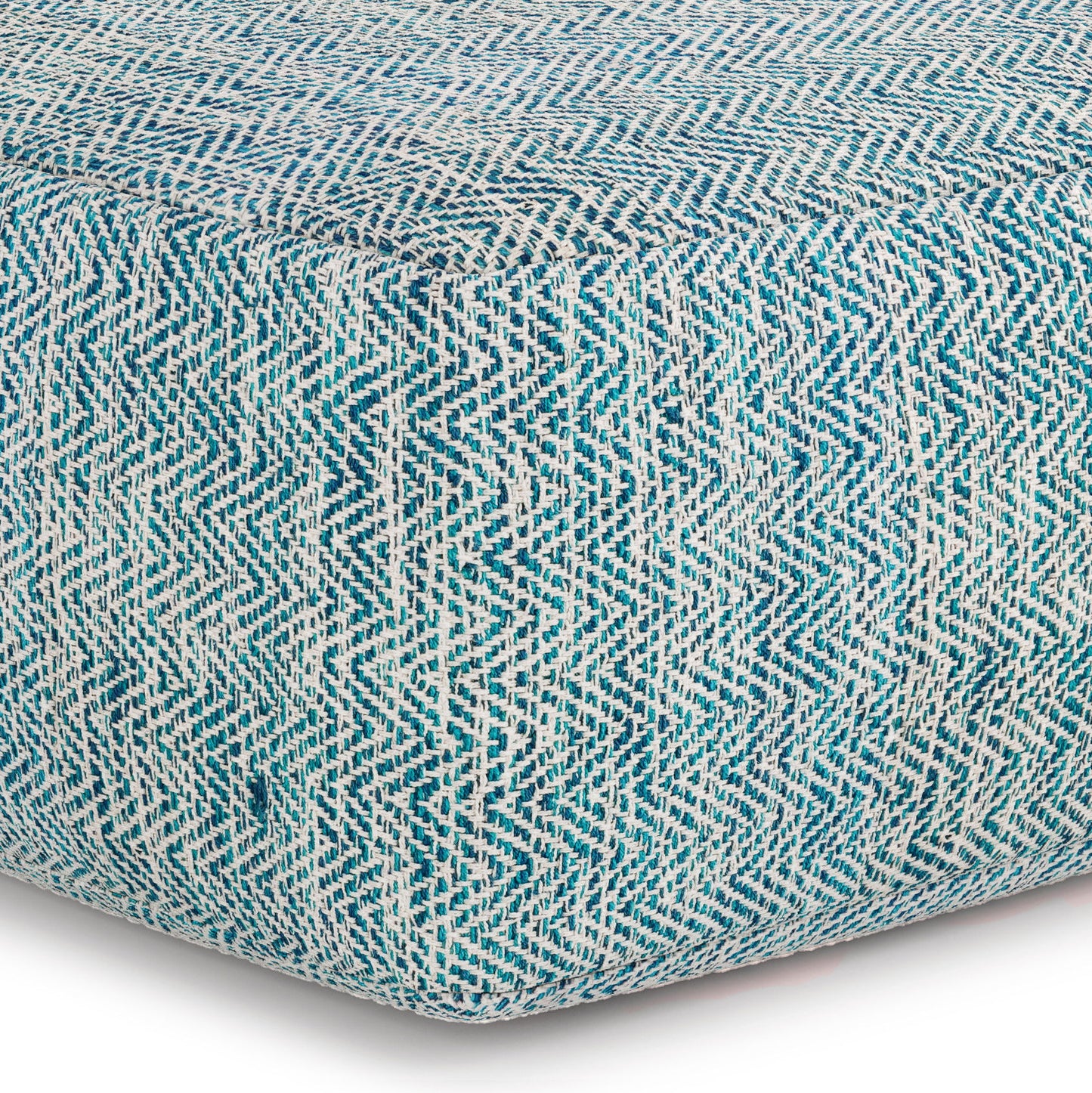 Nate - Square Pouf - Patterned Teal Melange