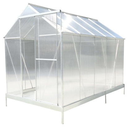 6.3'x10.2'x7' Polycarbonate Greenhouse, Heavy Duty Outdoor Aluminum Walk-In Green House Kit With Rain Gutter, Vent And Door For Backyard Garden - Aluminium