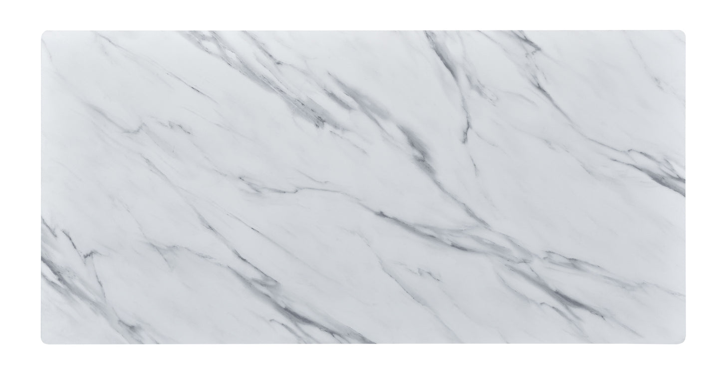 Landon - Coffee Table With Glass Marble Texture Top And Bent Wood Design - White