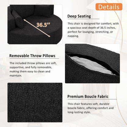 360 Degree Swivel Accent Barrel Chair With Removable Pillows - Black