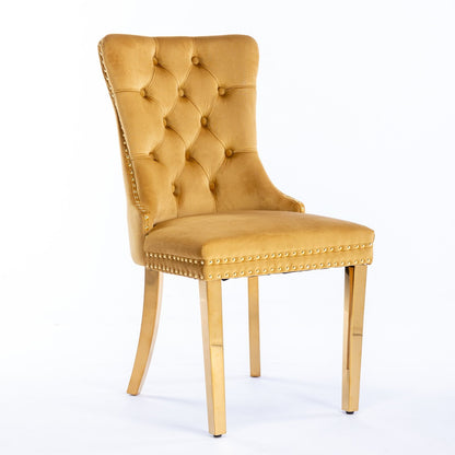 Nikki - Modern, High-End Tufted Solid Wood Contemporary Velvet Upholstered Dining Chair With Golden Stainless Steel Plating Legs, Nailhead Trim (Set of 2) - Gold
