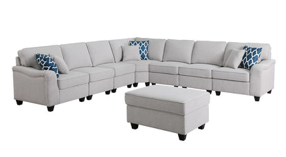 Leo - 8 Piece Modular L-Shape Sectional Sofa And Ottoman - Light Gray