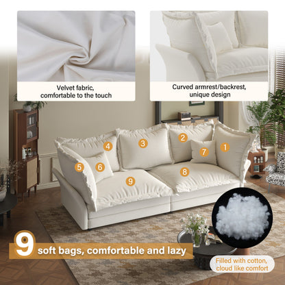 Modern Comfy Upholstered Sofa Cloud Couch, Deep Seat Couches With Multiple Large Soft Pillows, Convertible Deep Seat Chaise Longue For Living Room - Beige