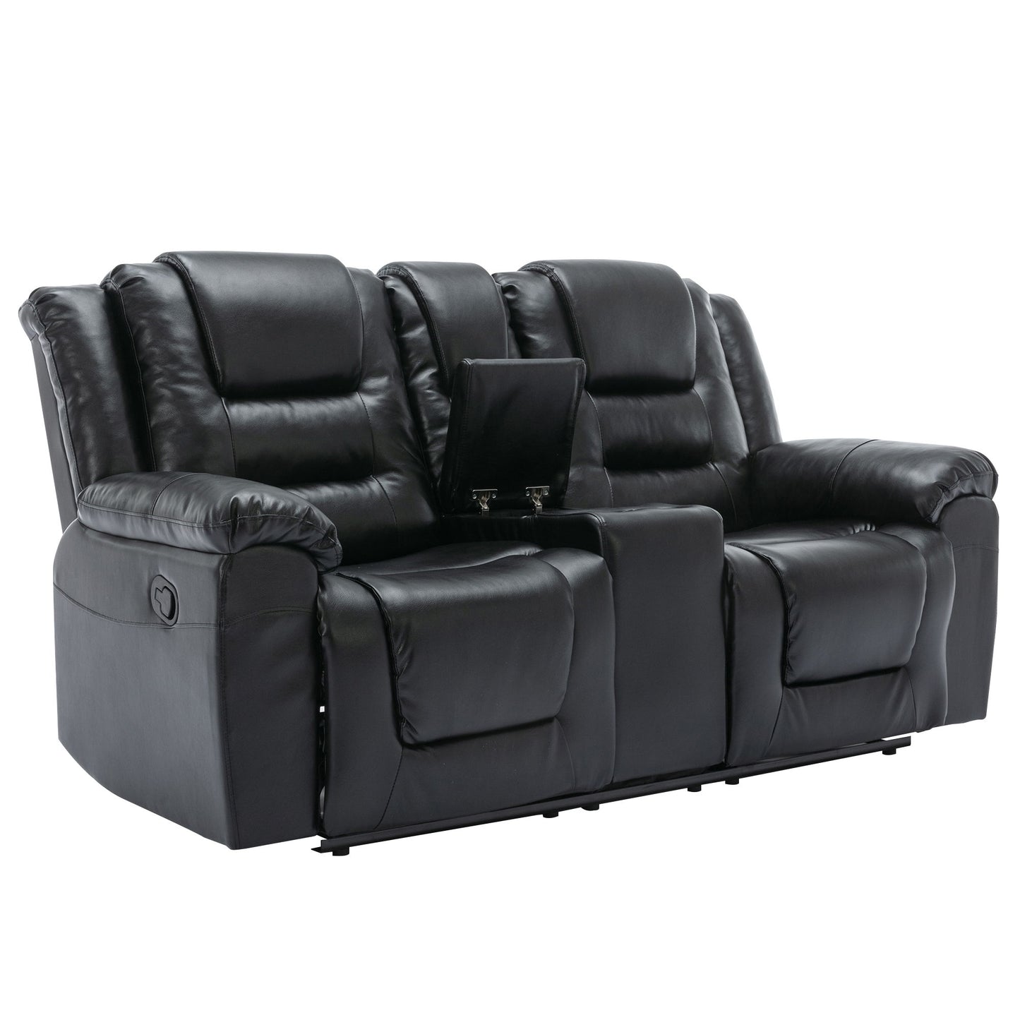 2 Seater Home Theater Recliner Manual Recliner Chair With A Storage Box And Two Cup Holders For Living Room - Black