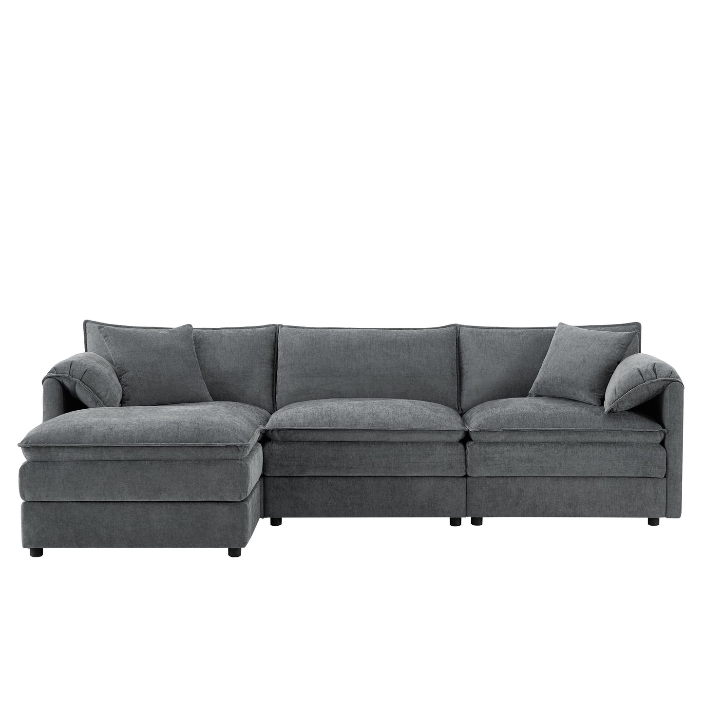 Modular Sectional With Deep And Wide Seat, L Shaped Cloud Couch Set With Double Cushions 4 Seat Sofa With Movable Ottoman Oversized - Dark Gray