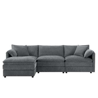 Modular Sectional With Deep And Wide Seat, L Shaped Cloud Couch Set With Double Cushions 4 Seat Sofa With Movable Ottoman Oversized - Dark Gray
