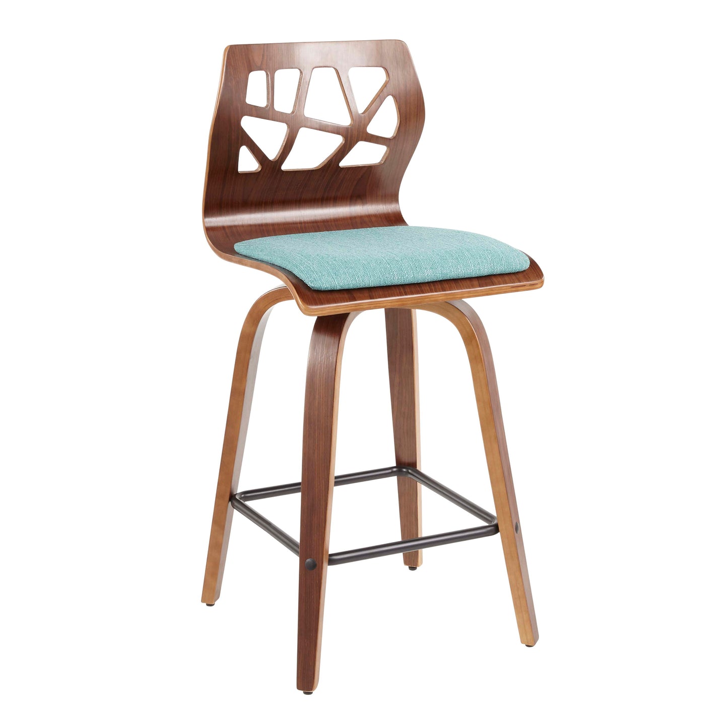 Folia - Mid-Century Modern Counter Stool (Set of 2) - Walnut / Teal