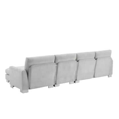Modern Oversized Sectional Sofa, L-Shaped Luxury Couch Set With 2 Free Pillows, 5 Seat Chenille Indoor Furniture With Chaise - Light Gray