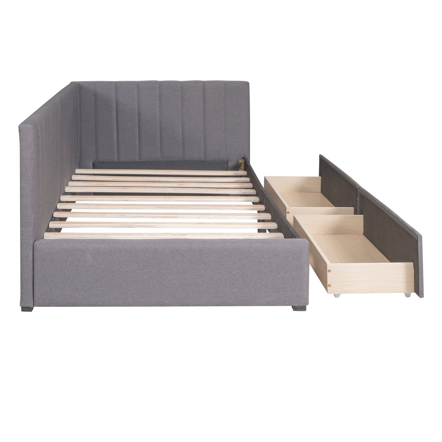 Twin Size Upholstered Daybed With 2 Storage Drawers, Sofa Bed Frame No Box Spring Needed - Gray