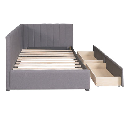 Twin Size Upholstered Daybed With 2 Storage Drawers, Sofa Bed Frame No Box Spring Needed - Gray