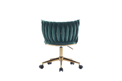 Office Desk Chair, Upholstered Home Office Desk Chairs With Adjustable Swivel Wheels, Ergonomic Office Chair For Living Room, Bedroom, Office, Vanity Study - Emerald