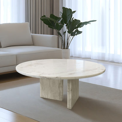 Luxury Marble Coffee Table Set Snow Mountain, Genuine Marble - White