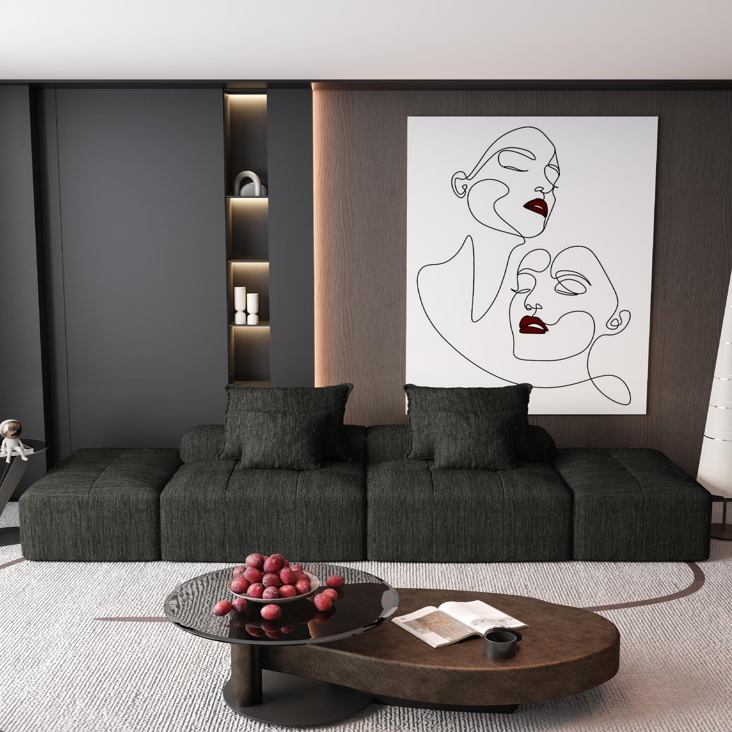 Modern Oversized Modular Sectional Sofa With 2 Ottoman And 2 Seat, Sparkling Chenille Fabric Soft Cushion Sofa With 4 Pillows, 4 Pieces Diy Combination Tufted Sofa, No Assembly Required - Black