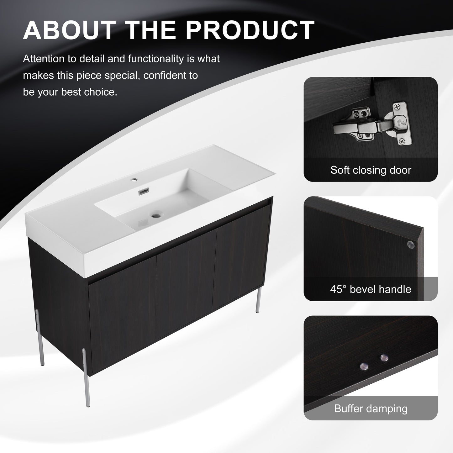 Freestanding Bathroom Vanity With Resin Sink And Storage Cabinet - Dark Oak