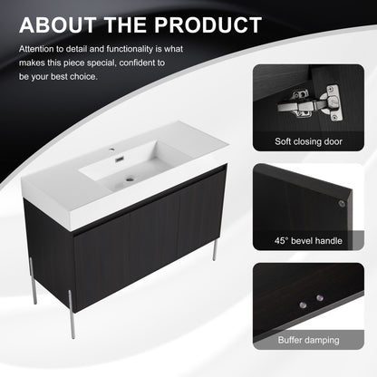 Freestanding Bathroom Vanity With Resin Sink And Storage Cabinet - Dark Oak