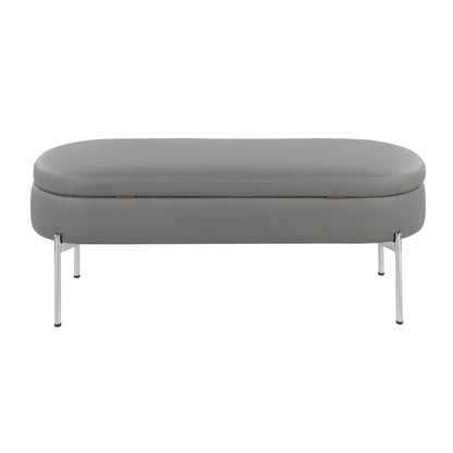 Chloe - Contemporary / Glam Storage Bench - Chrome / Gray