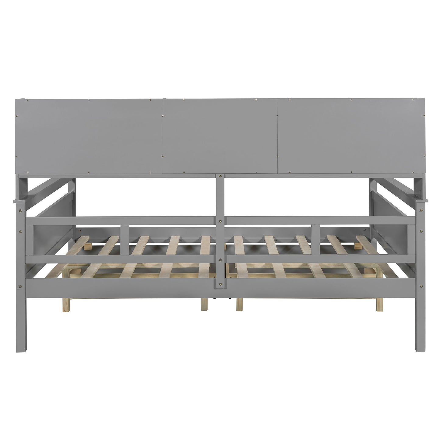 Full Size Daybed, Slat Support, With Bedside Shelf And 2 Drawers - Gray