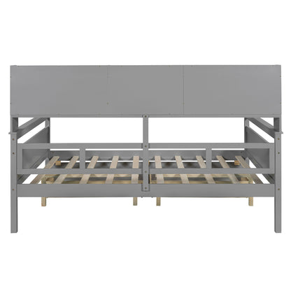 Full Size Daybed, Slat Support, With Bedside Shelf And 2 Drawers - Gray