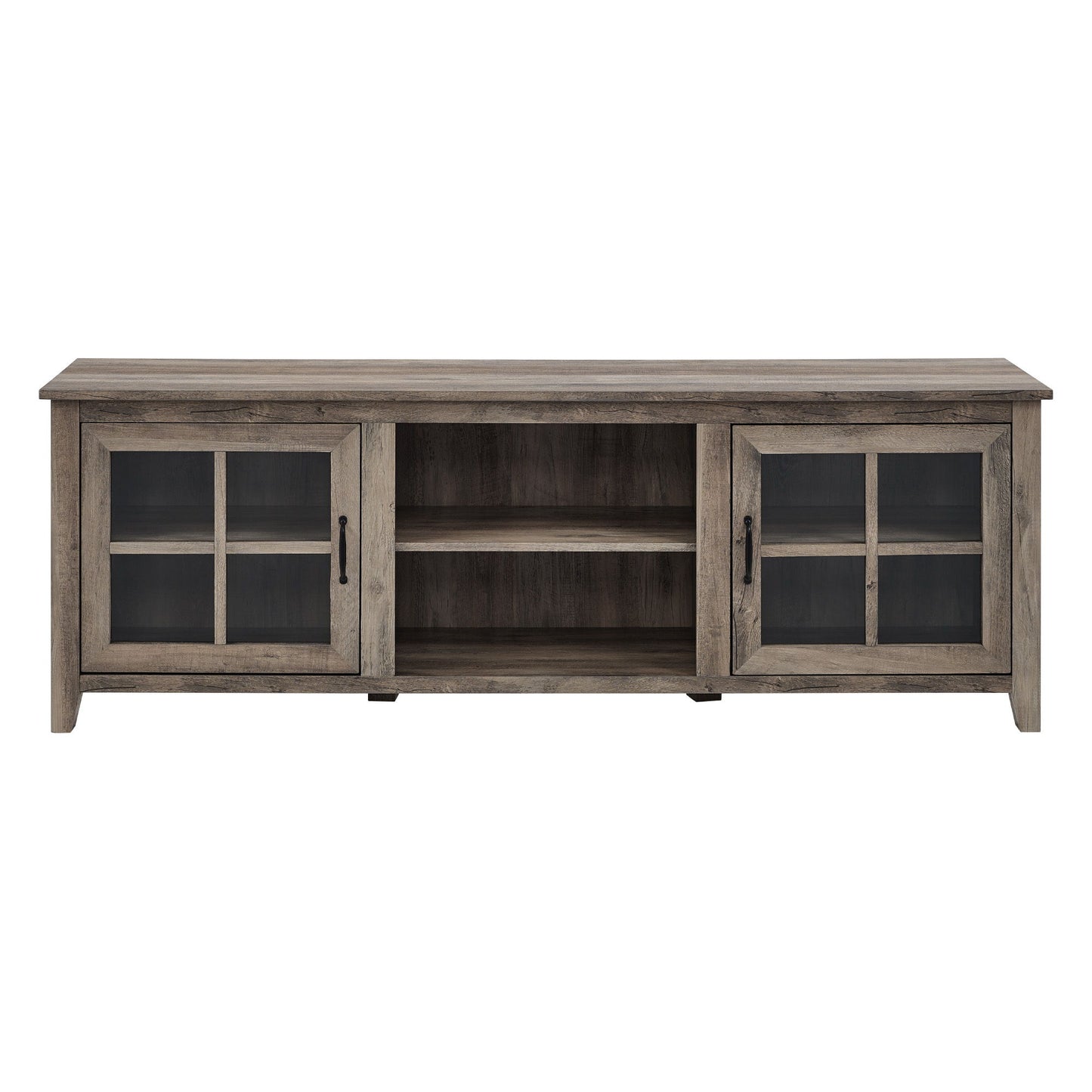 Modern Farmhouse 2 Door Glass Windowpane 70" TV Stand For 80" TVs - Gray Wash