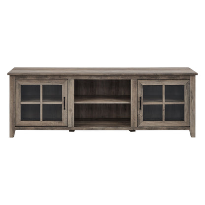 Modern Farmhouse 2 Door Glass Windowpane 70" TV Stand For 80" TVs - Gray Wash
