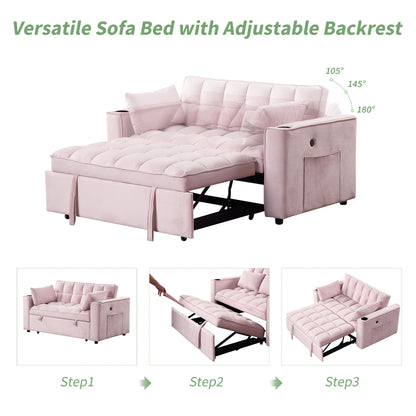 Multi Functional Sofa Bed With Cup Holder And USB Port For Living Room Or Apartments - Pink