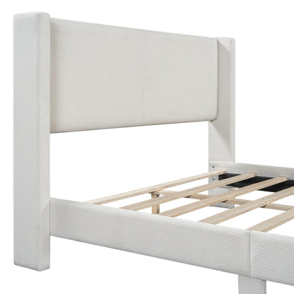 Queen Size Platform Bed With Legs, Frame And Tufted Headboard - Beige