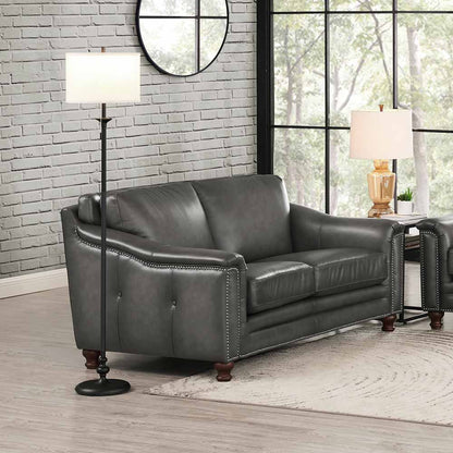 Belfast-Top Grain Leather Loveseat - Gun Ash