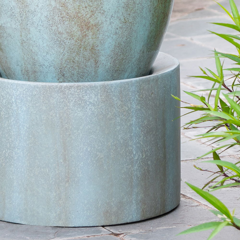 Heavy Outdoor Cement Fountain Antique, Cute Unique Urn Design Water Feature For Home Garden, Lawn Deck & Patio - Antique Blue