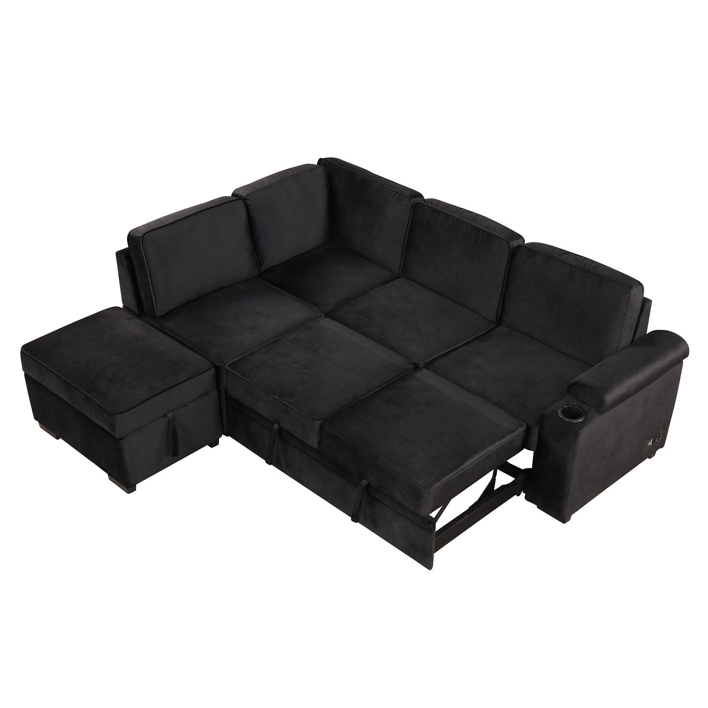Sleeper Sofa Bed, 2 In 1 Pull Out Sofa Bed L-Shape Couch With Storage Ottoman For Living Room, Bedroom Couch And Small Apartment - Black