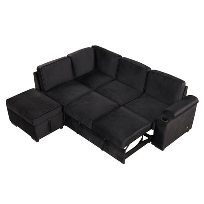Sleeper Sofa Bed, 2 In 1 Pull Out Sofa Bed L-Shape Couch With Storage Ottoman For Living Room, Bedroom Couch And Small Apartment - Black