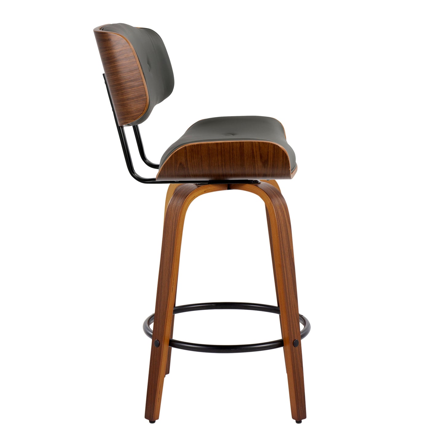 Lombardi - Mid-Century Modern Fixed Height Counter Stool With Swivel With Round Footrest (Set of 2) - Walnut / Gray