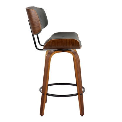 Lombardi - Mid-Century Modern Fixed Height Counter Stool With Swivel With Round Footrest (Set of 2) - Walnut / Gray