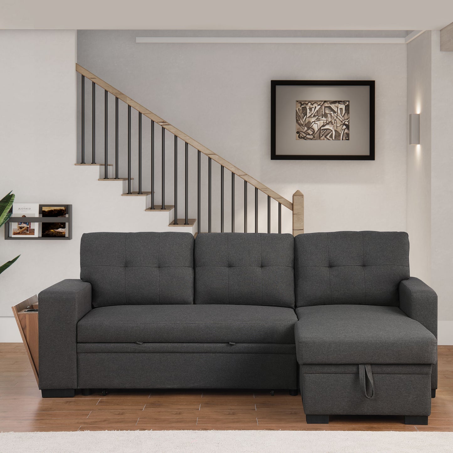 3 Piece Upholstered Sectional - Dark Gray
