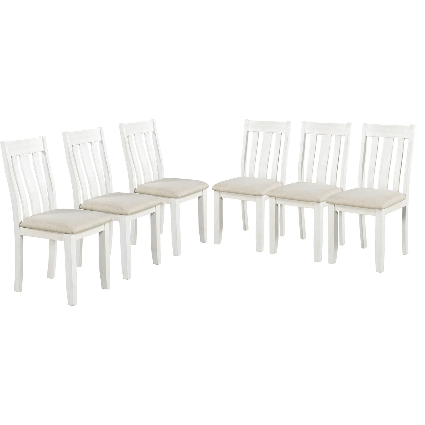 7 Piece Dining Table Set Retro Style With Extendable Table And 6 Upholstered Chairs - Brown / White