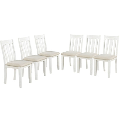 7 Piece Dining Table Set Retro Style With Extendable Table And 6 Upholstered Chairs - Brown / White