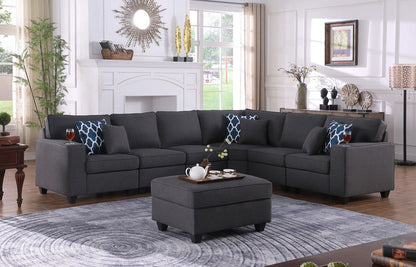 Cooper - 7 Piece Reversible L-Shape Sectional Sofa & Comfort Ottoman And Cupholder - Dark Gray