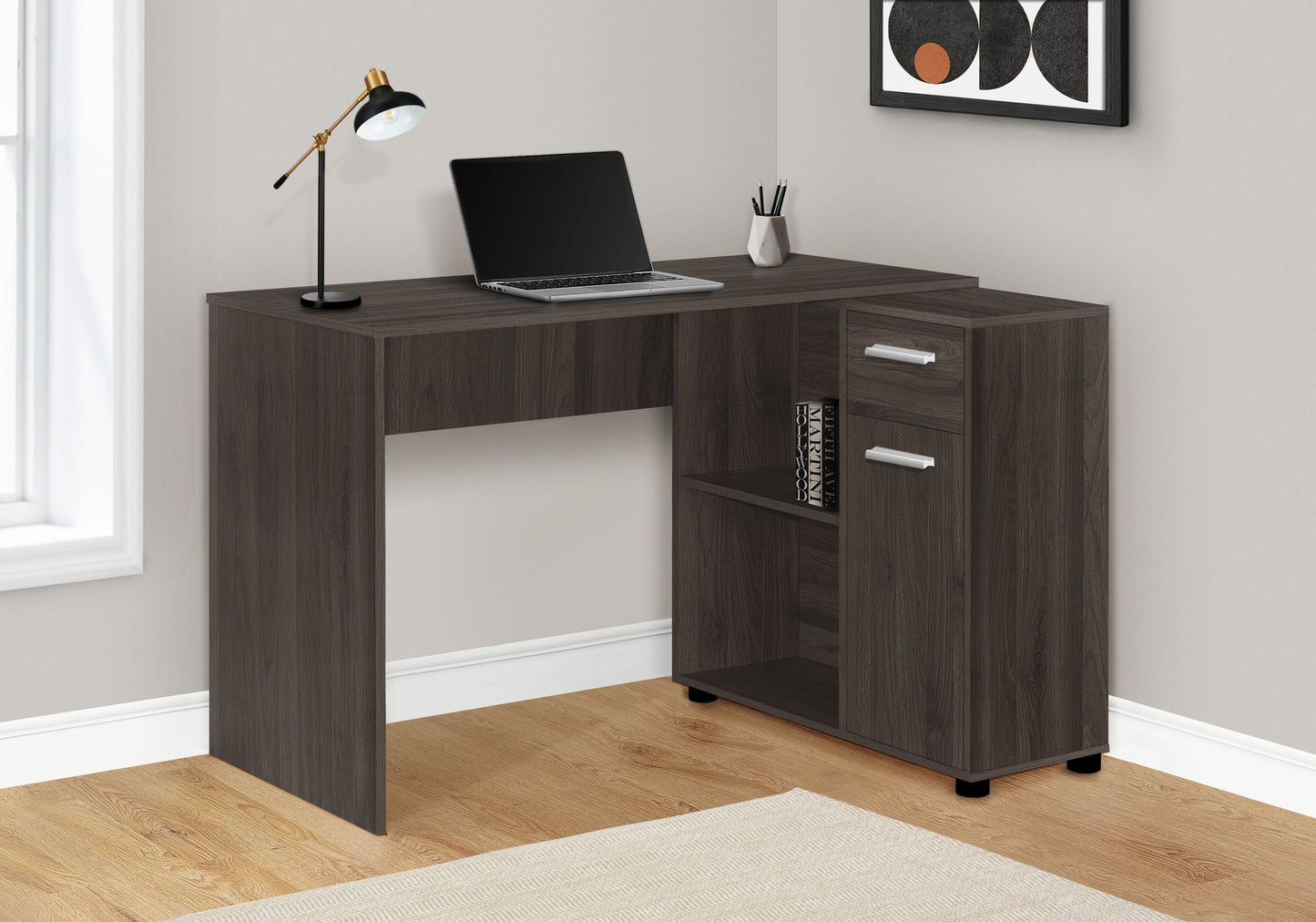 Computer Desk, Home Office, Corner, Storage Drawers, L Shape, Laptop, Contemporary & Modern - Oak