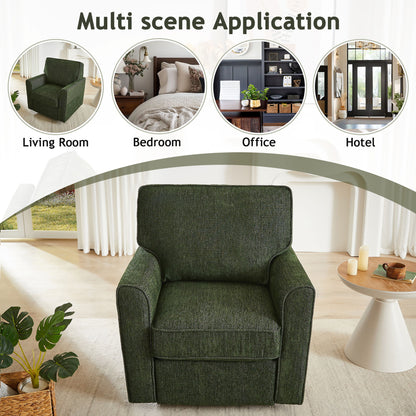 360ÔøΩÔøΩ Swivel Chair Accent Barrel Armchair With Side Pockets, Chenille Upholstery, Compact Size - Green