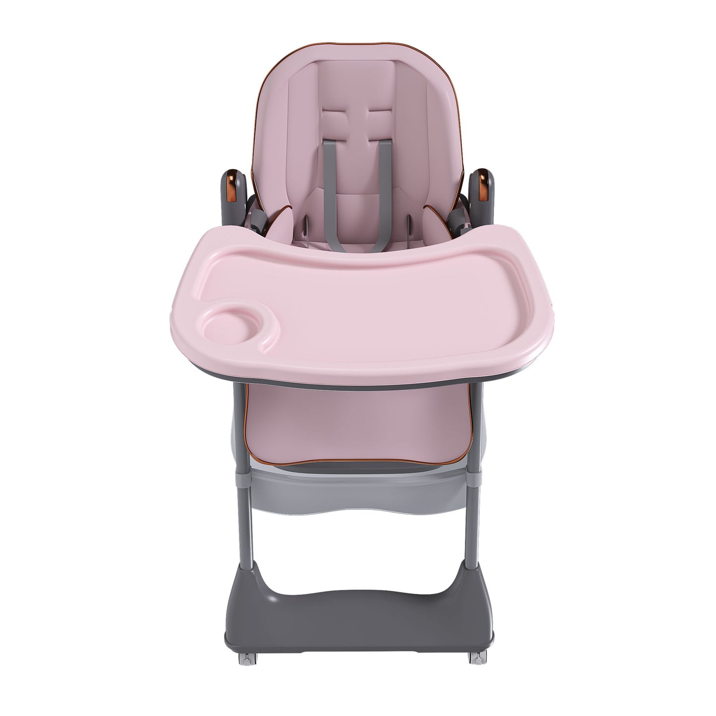 Adjustable Baby High Chair 0 - 6 Years, Portable Infant Feeding Seat With Safety Belt, Silent Lockable Wheels - Pink