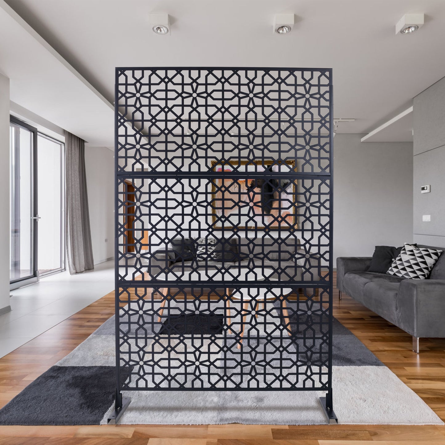 Outdoor & Indoor Privacy Screen Metal Privacy Screen Freestanding Decorative Privacy Screen Steel - Black