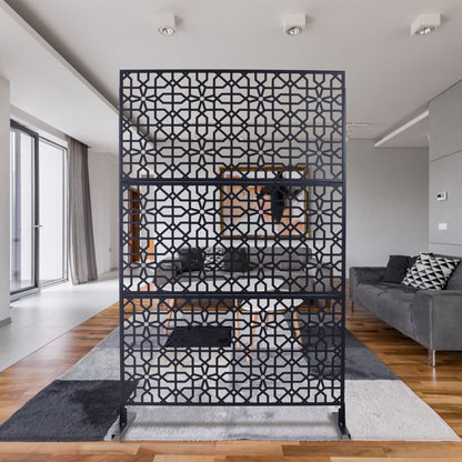 Outdoor & Indoor Privacy Screen Metal Privacy Screen Freestanding Decorative Privacy Screen Steel - Black