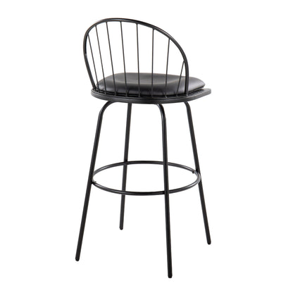 Riley - Claire Farmhouse Fixed Height Barstool With Swivel With Round Footrest (Set of 2) - Black