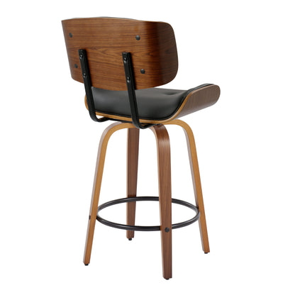Lombardi - Mid-Century Modern Fixed Height Counter Stool With Swivel With Round Footrest (Set of 2) - Walnut / Black