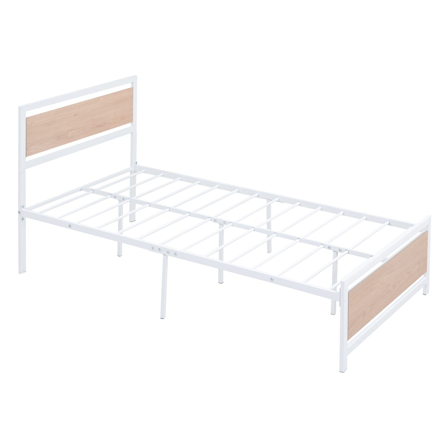 Twin Size Platform Bed, Frame With Headboard And Footboard - White