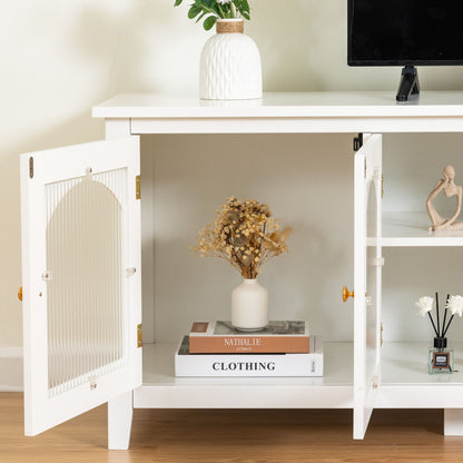StylishTVcabinet, Entertainment CenterTV Stand, TVconsoletable, Media Console, Solidwood Frame, Changhong Glass Door, Metal Handle - Antique White