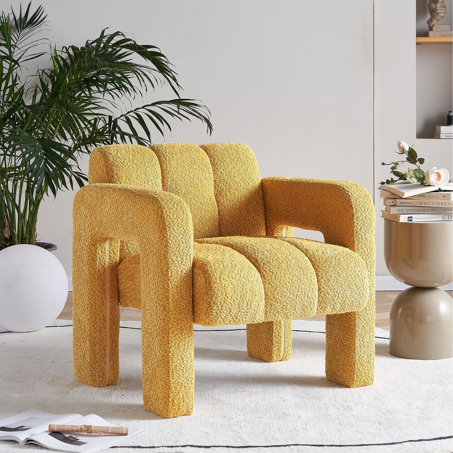 31.10" Wide Boucle Upholstered Accent Chair - Yellow