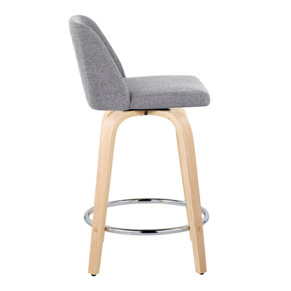 Toriano - Contemporary Fixed Height Counter Stool & Swivel With Round Footrest (Set of 2) - Natural / Gray