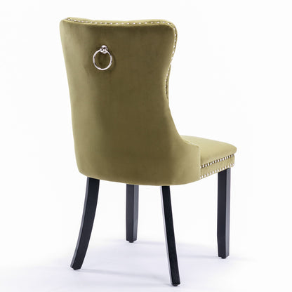Nikki - Modern, High-End Tufted Solid Wood Contemporary Velvet Upholstered Dining Chair With Wood Legs Nailhead Trim (Set of 2) - Olive Green