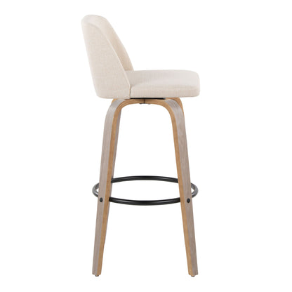 Toriano - Contemporary Fixed Height Barstool With Swivel & Round Footrest (Set of 2) - Light Gray / Cream
